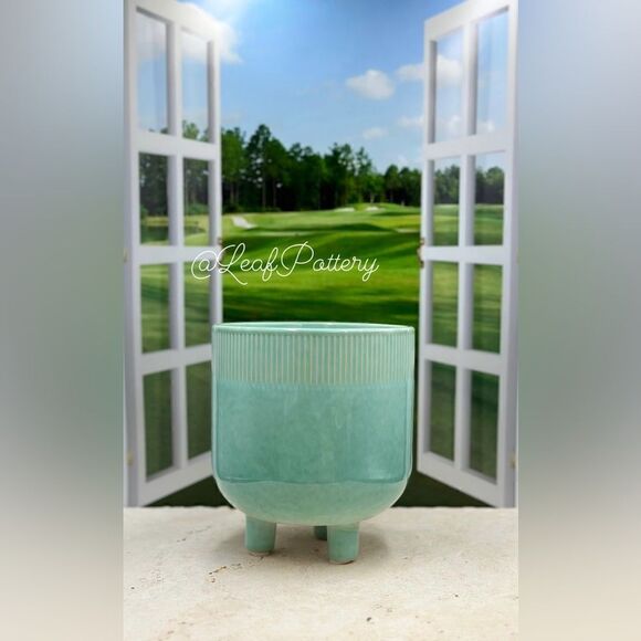 Jenna Turquoise Ceramic Planter Pot with Stud legs attached - Picture 7 of 10
